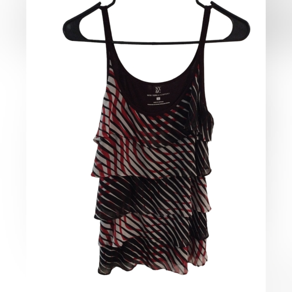Red/burgundy/White/black striped dress tank top size medium New York and Company